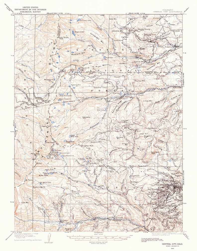 1910 Topo Map of Central City Colorado