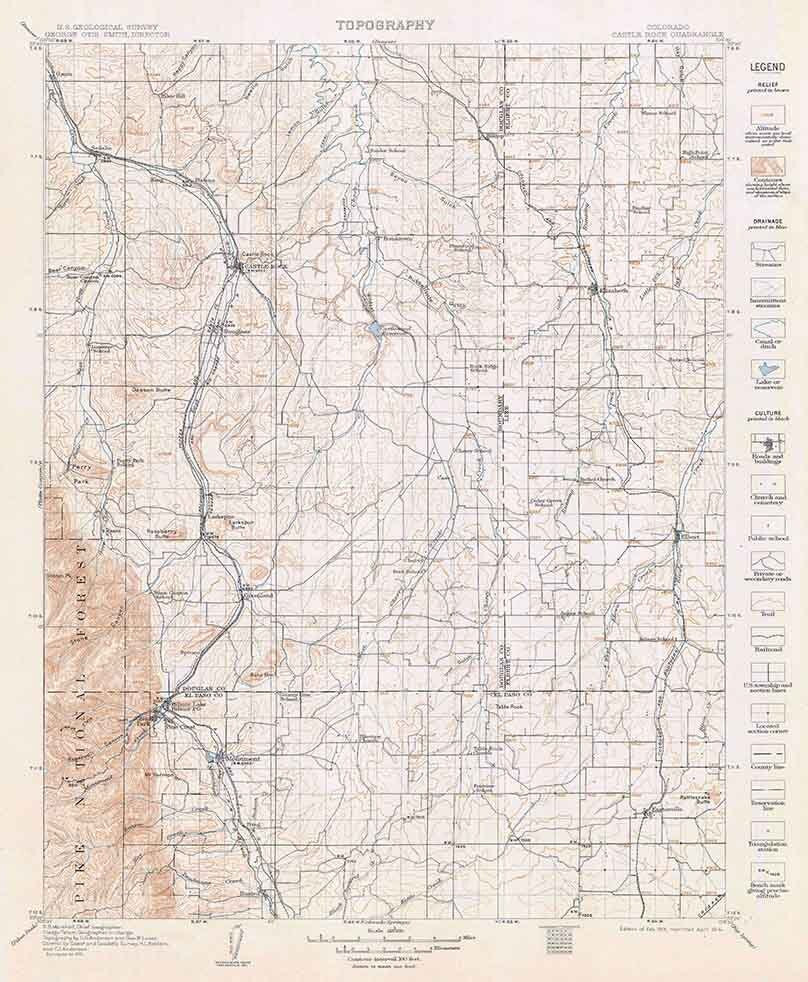 1913 Topo Map of Castle Rock Colorado