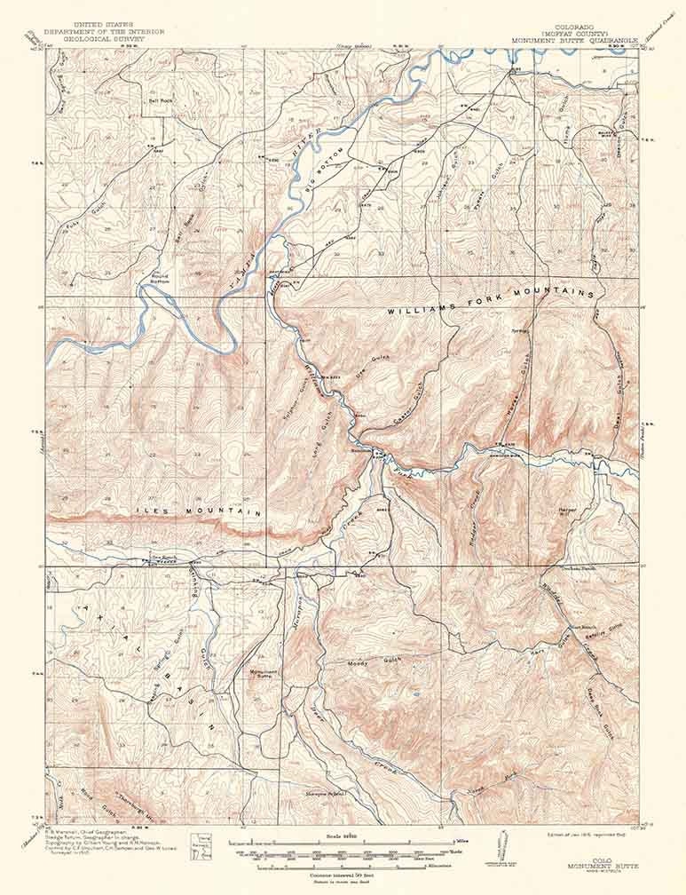 1915 Topo Map of Monument Butte Colorado