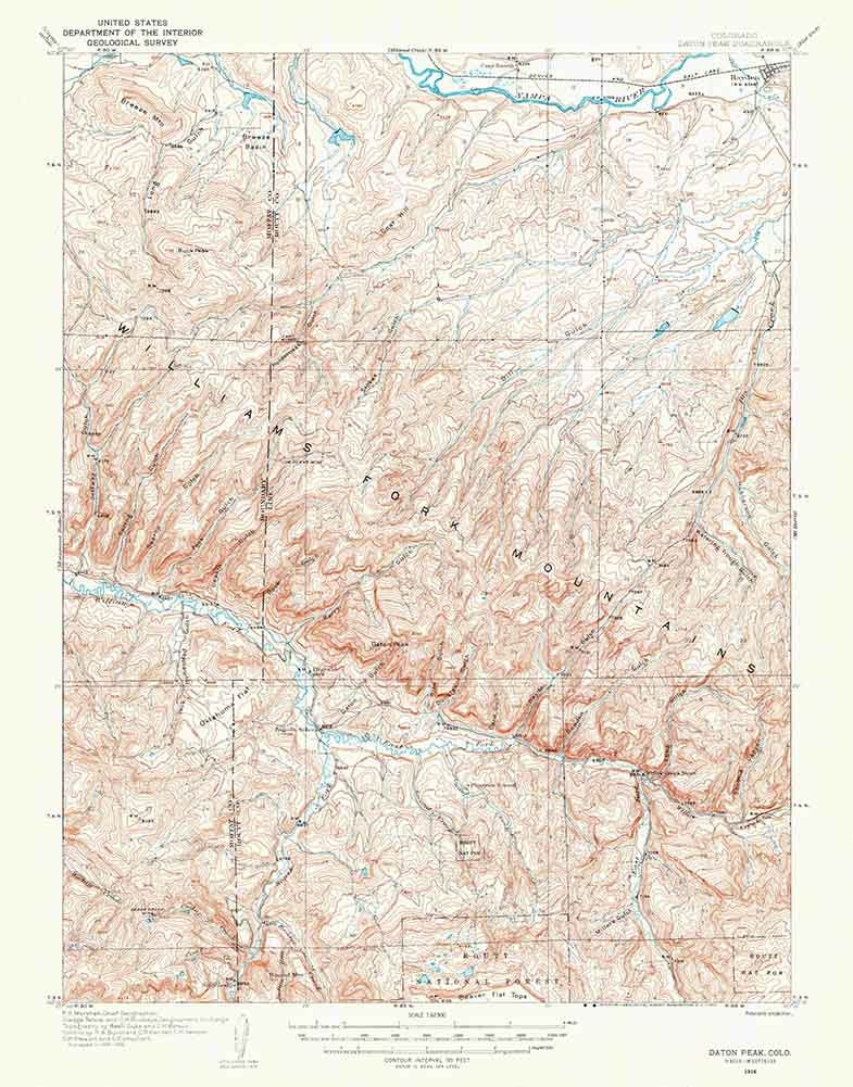 1916 Topo Map of Daton Peak Colorado Williams Fork Mountains