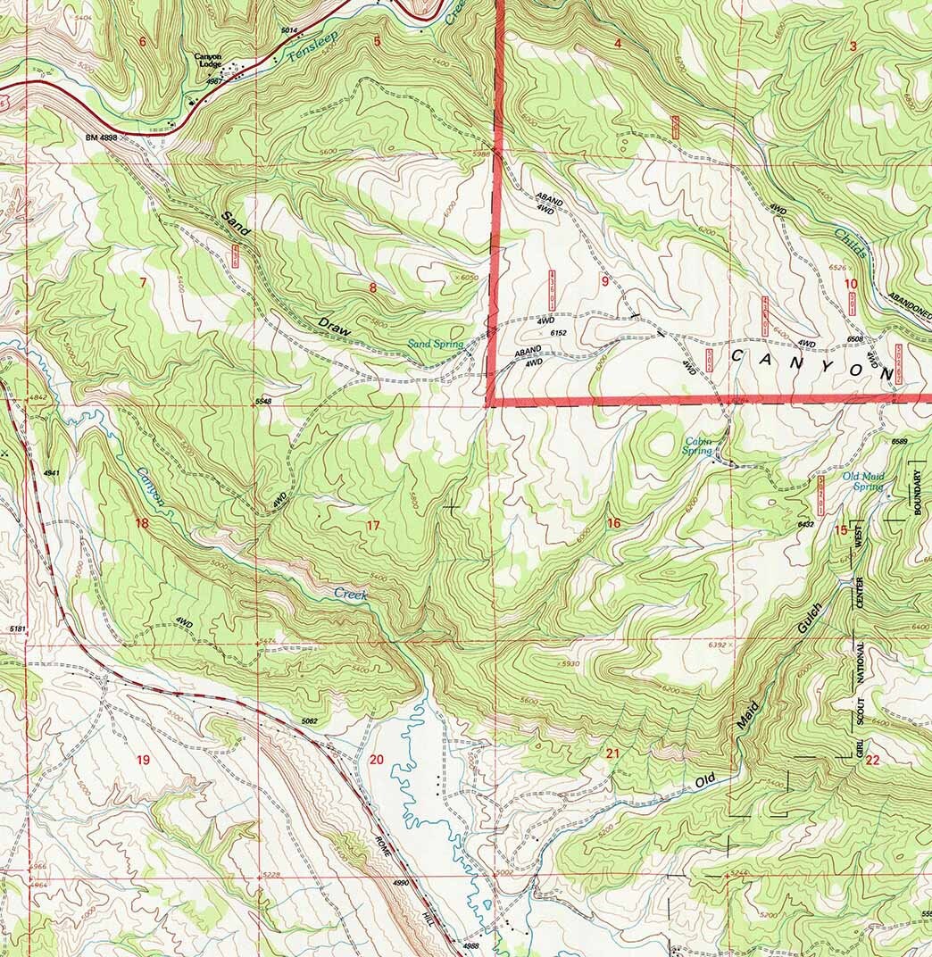 1993 Topo Map of Old Maid Gulch Wyoming WY Bighorn Forest