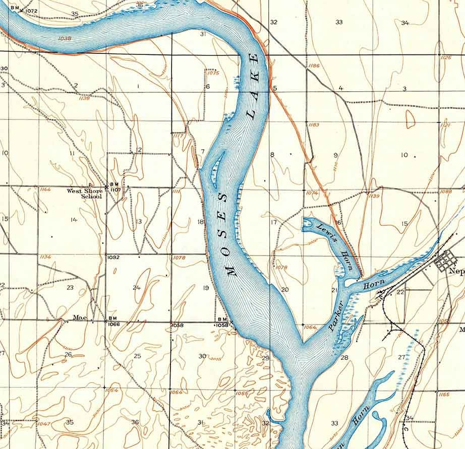 1912 Topo Map of Moses Lake Washington