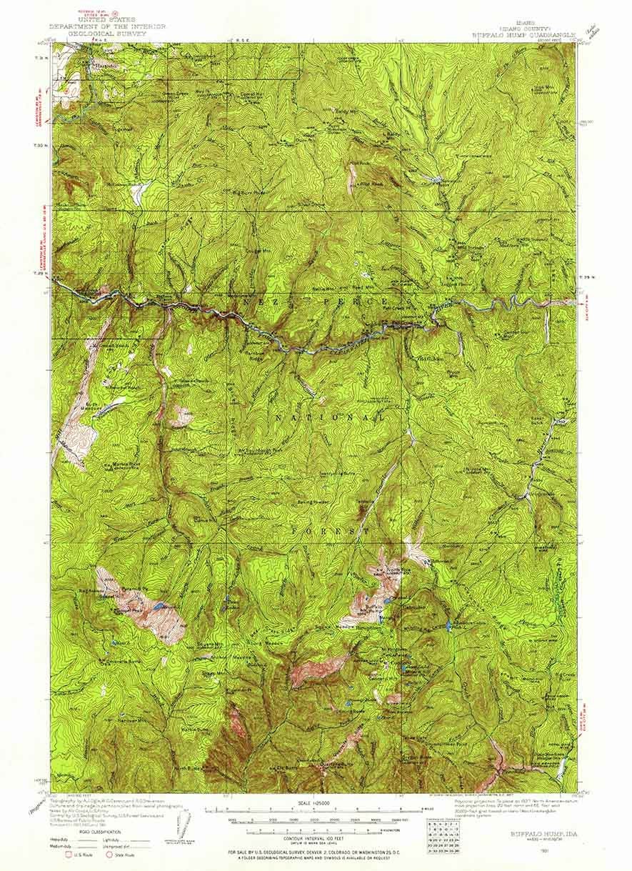 1931 Topo Map of Buffalo Hump Idaho