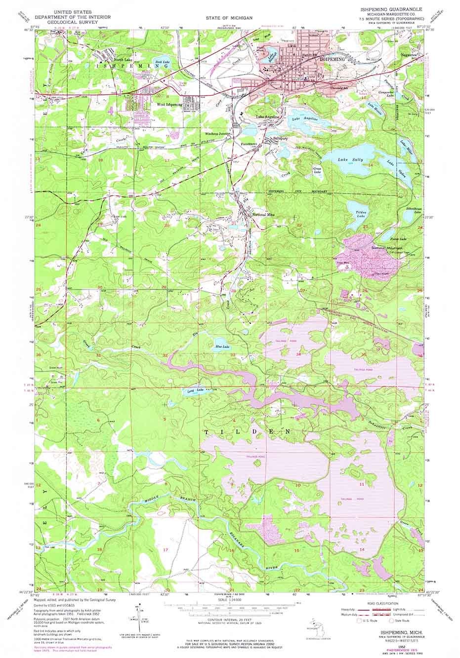 1952 Topo Map of Ishpeming Michigan