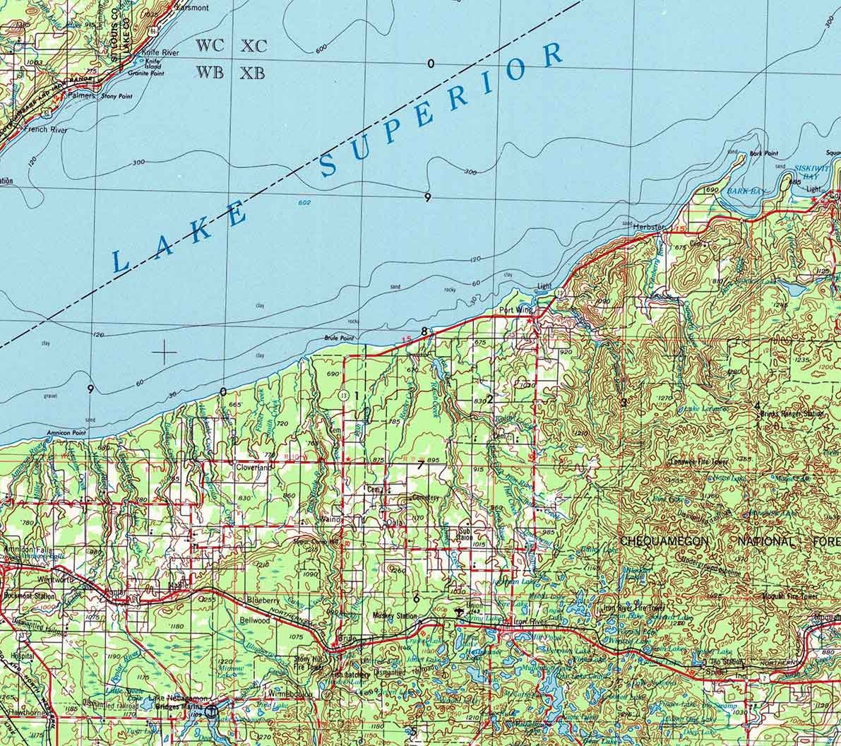 1953 Topo Map of Ashland Wisconsin Lake Superior