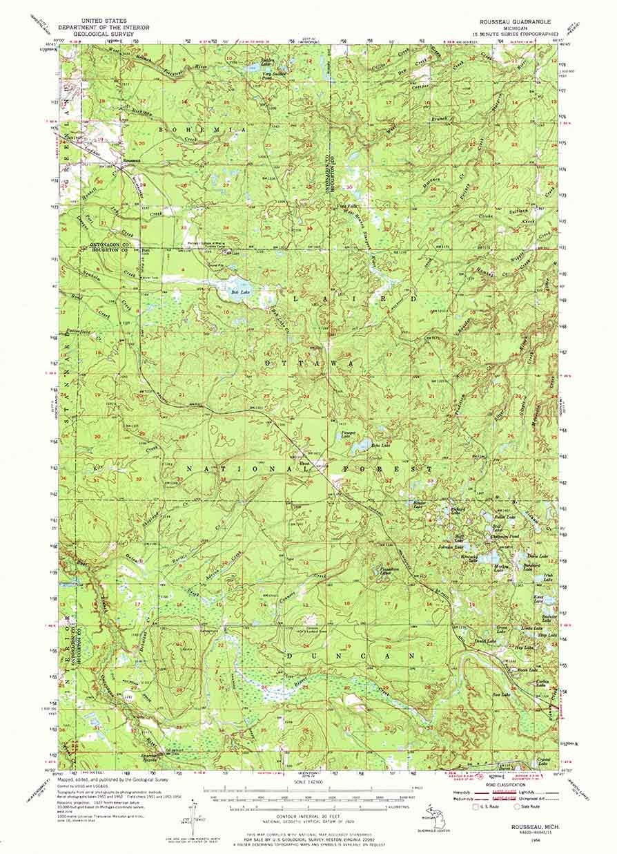 1954 Topo Map of Rousseau Michigan