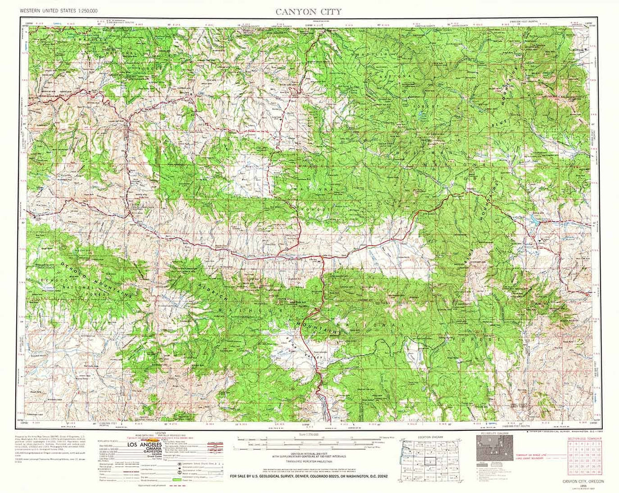 1955 Topo Map of Canyon City Oregon