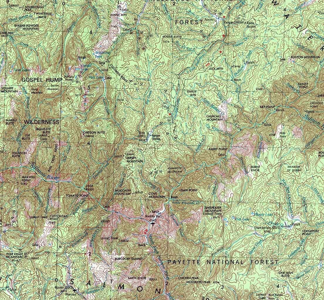 1956 Topo Map of Elk City Idaho Clearwater Mountains