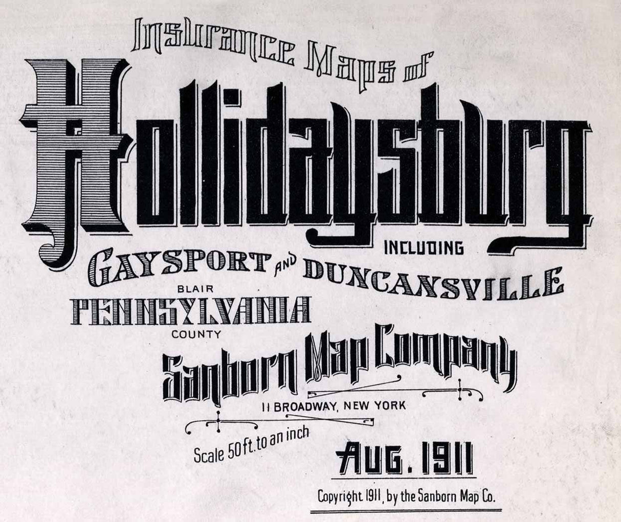 1911 Town Map of Hollidaysburg Blair County Pennsylvania