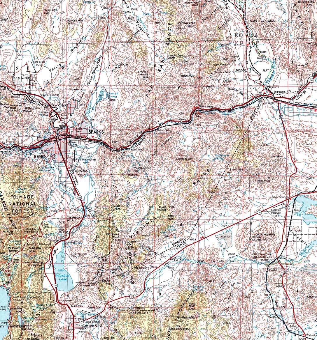 1957 Topo Map of Reno Nevada NV Lake Pyramid