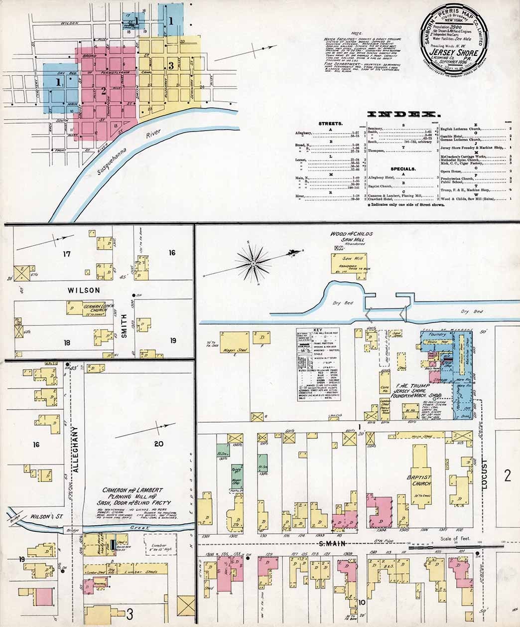 1896 Town Map of Jersey Shore Lycoming County Pennsylvania