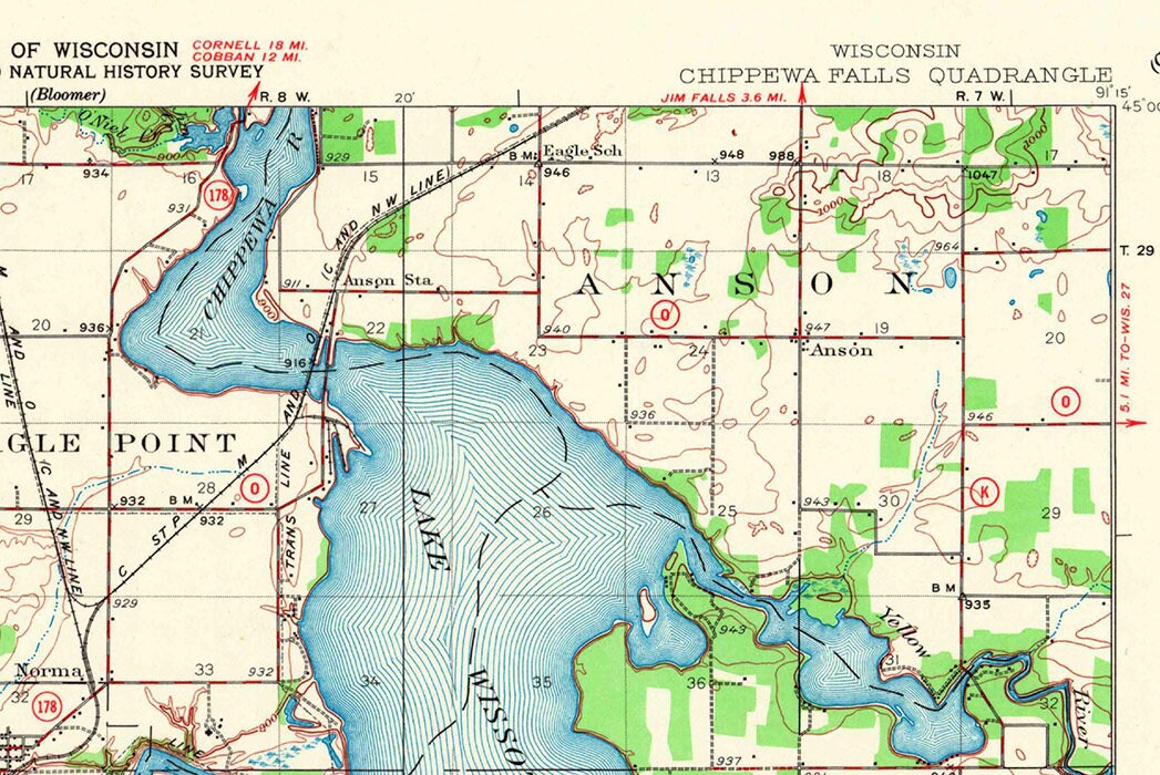 1934 Topo Map of Chippewa Falls Wisconsin Lake Wissota