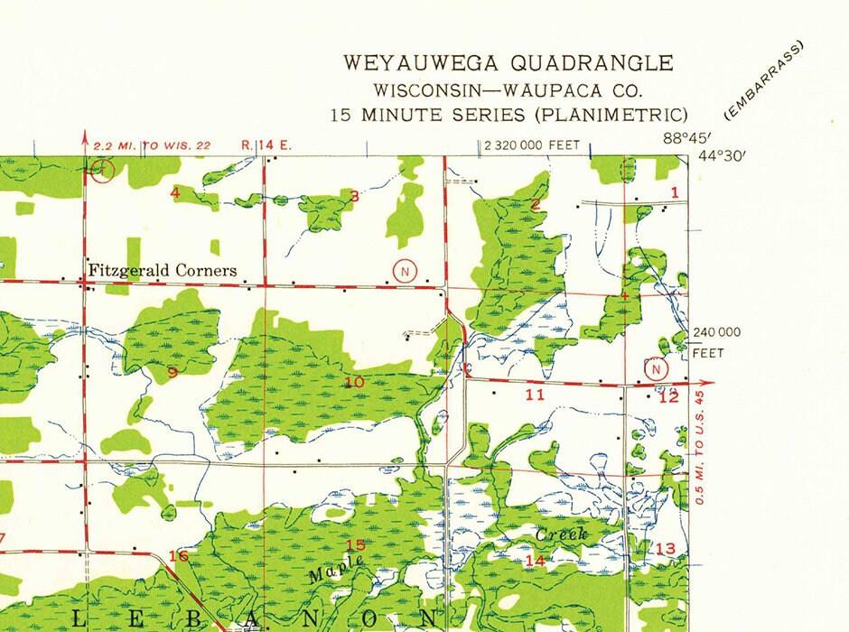 1956 Topo Map of Weyauwega Waupaca County Wisconsin Quadrangle