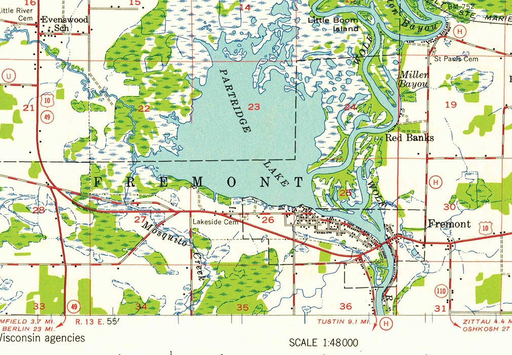 1956 Topo Map of Weyauwega Waupaca County Wisconsin Quadrangle