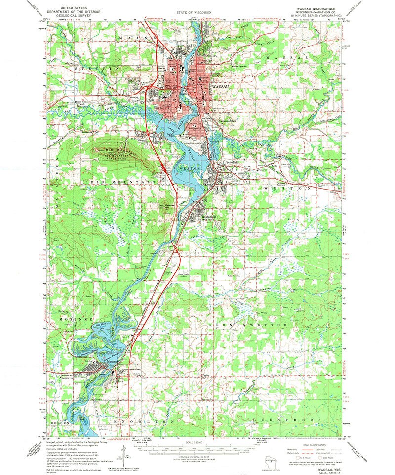 1963 Topo Map of Wausau Wisconsin Quadrangle