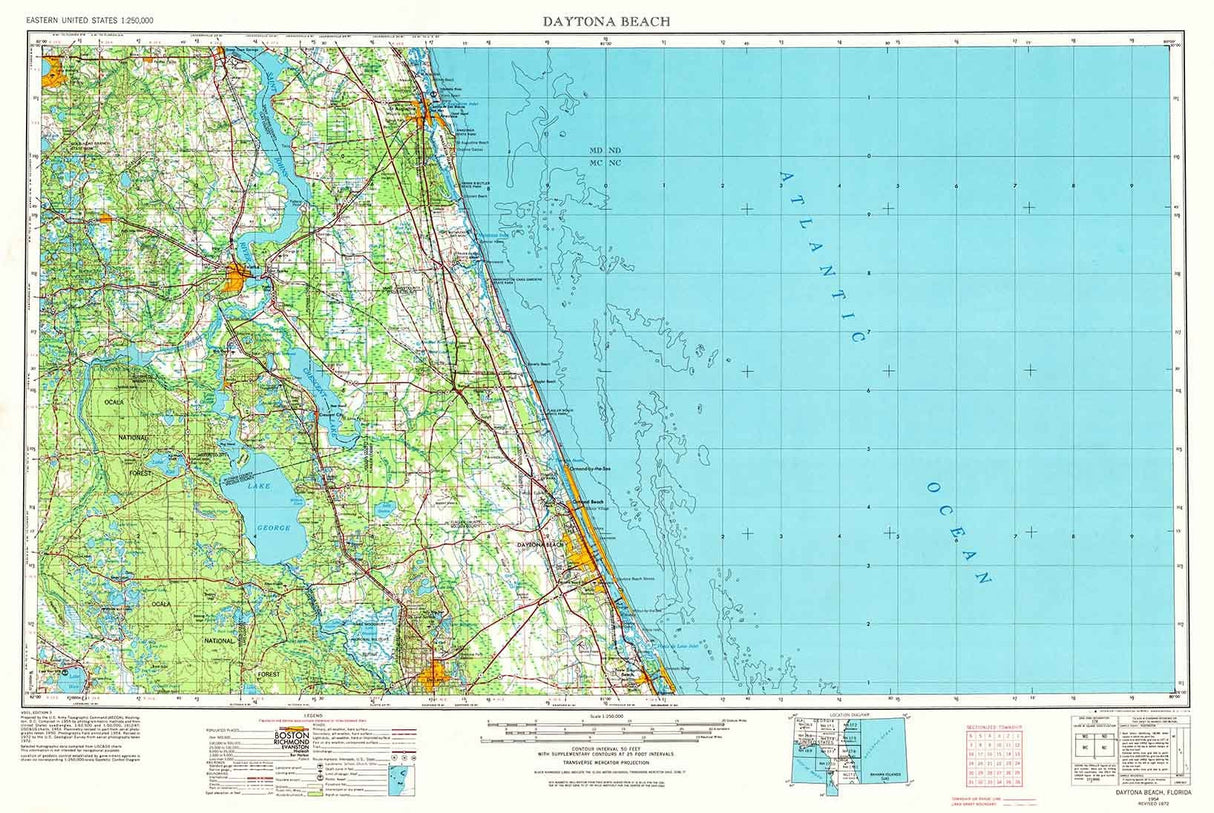 1954 Topo Map of Daytona Beach Florida