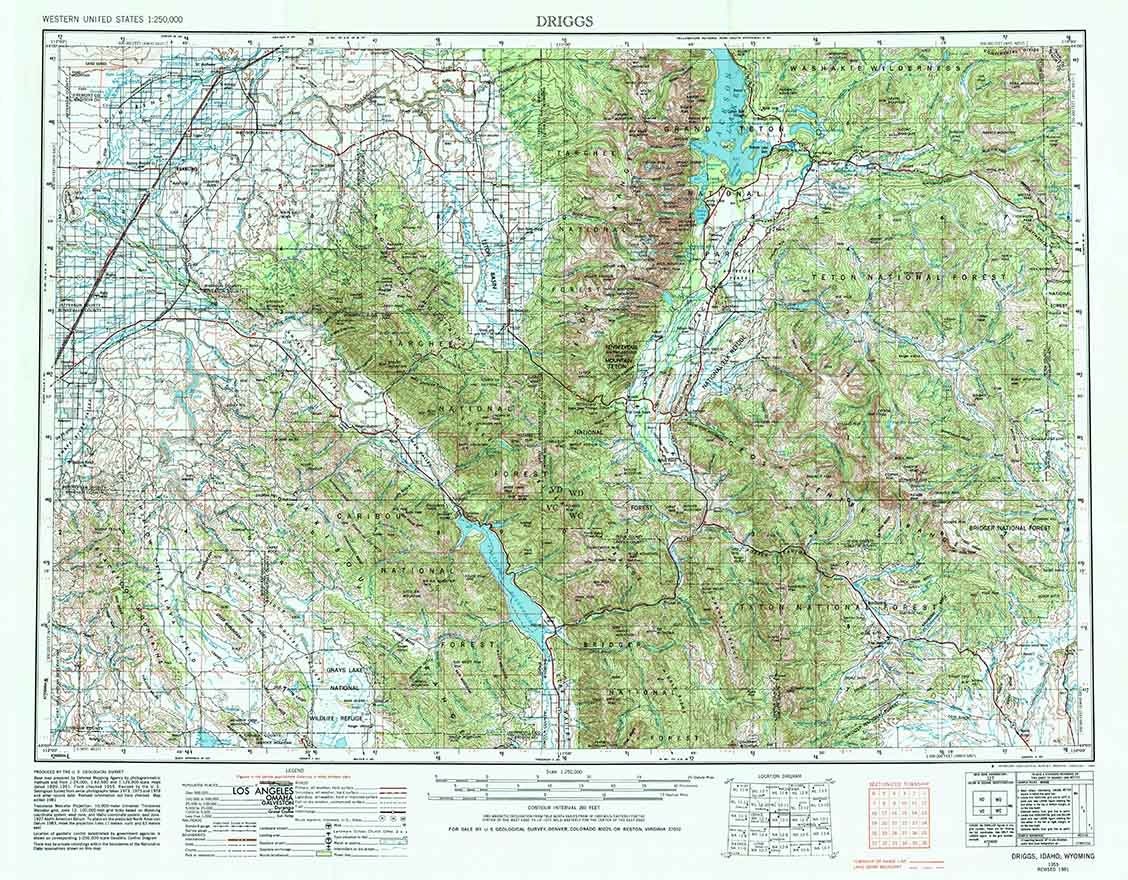 1955 Topo Map of Driggs Idaho Targhee Teton Caribou National Forests