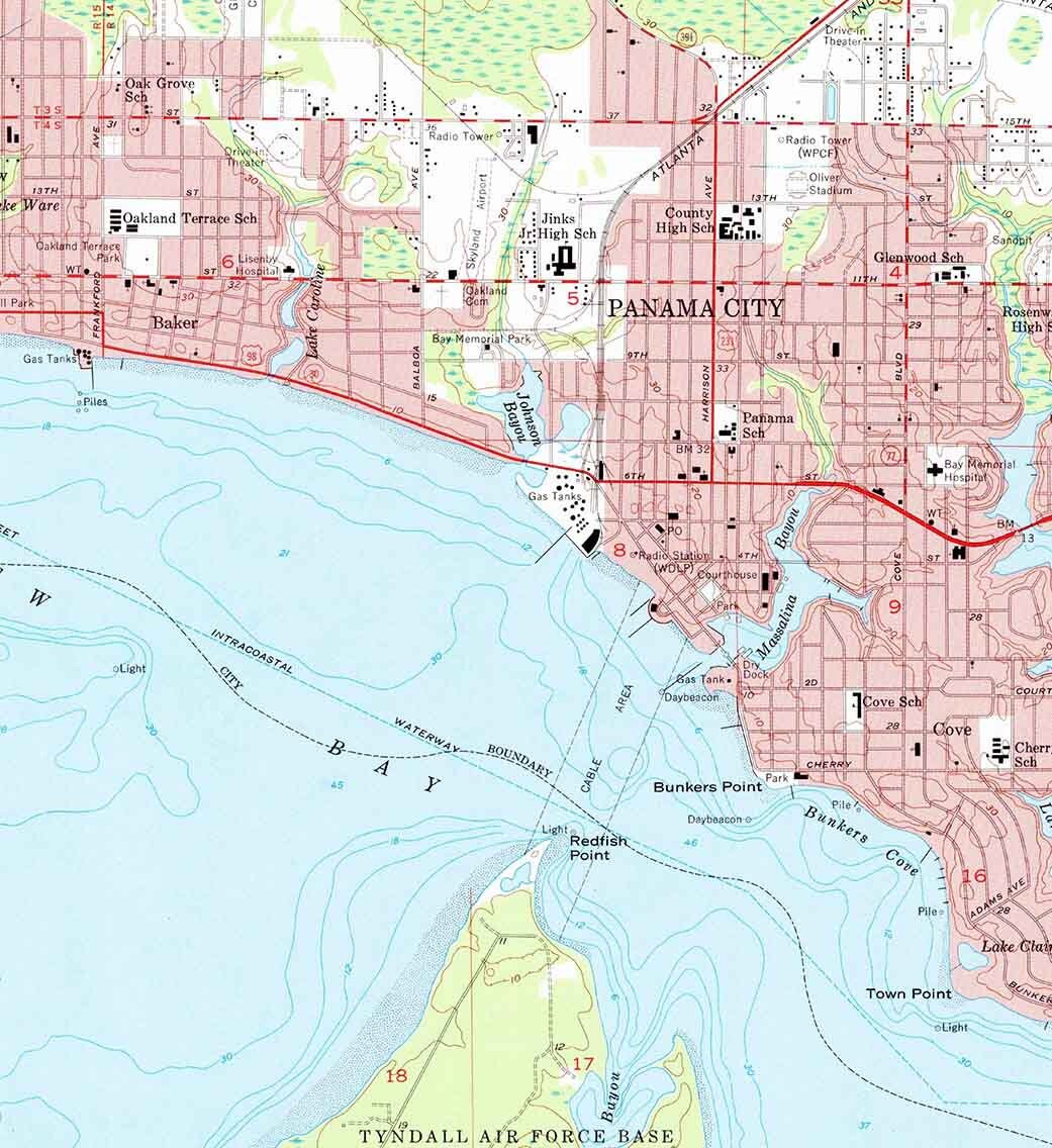 1956 Topo Map of Panama City Florida Tyndall Air Force Base