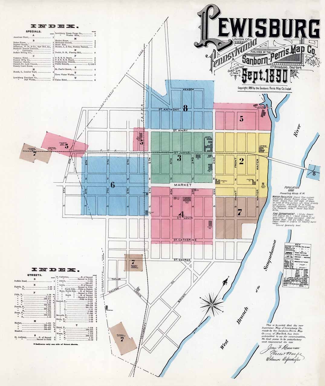 1890 Town Map of Lewisburg Union County Pennsylvania