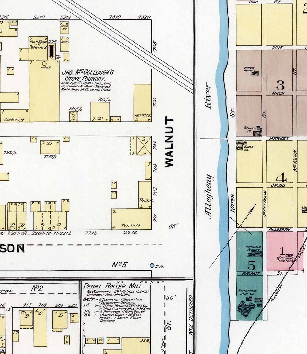 1891 Town Map of Kittanning Armstrong County Pennsylvania