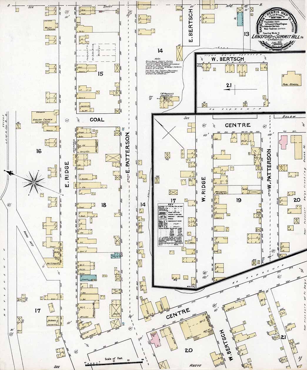 1891 Town Map of Lansford Carbon County Pennsylvania