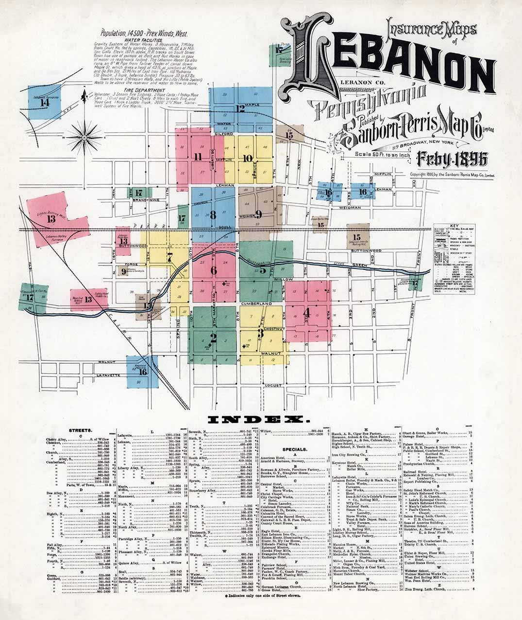1896 Town Map of Lebanon County Pennsylvania