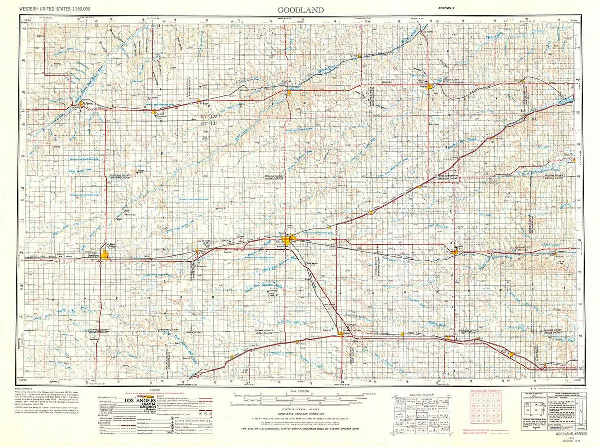 1954 Topo Map of Goodland Kansas Colby