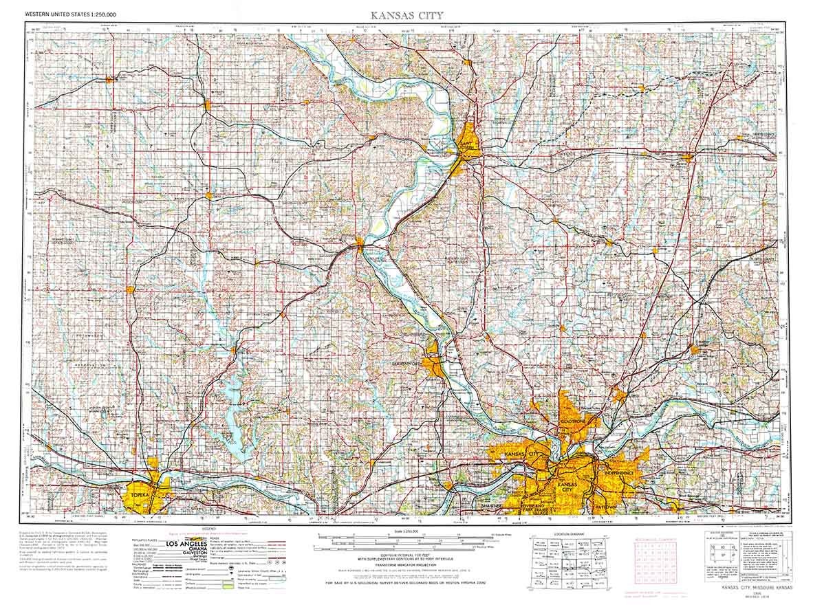 1956 Topo Map of Kansas City Kansas Missouri Topeka Saint Joseph