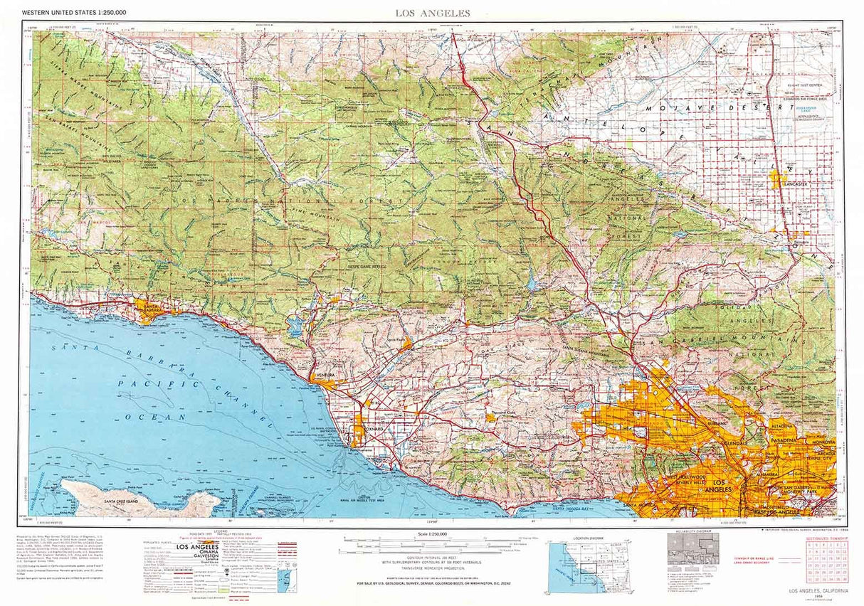 1959 Topo Map of Los Angeles California Santa Cruz Island