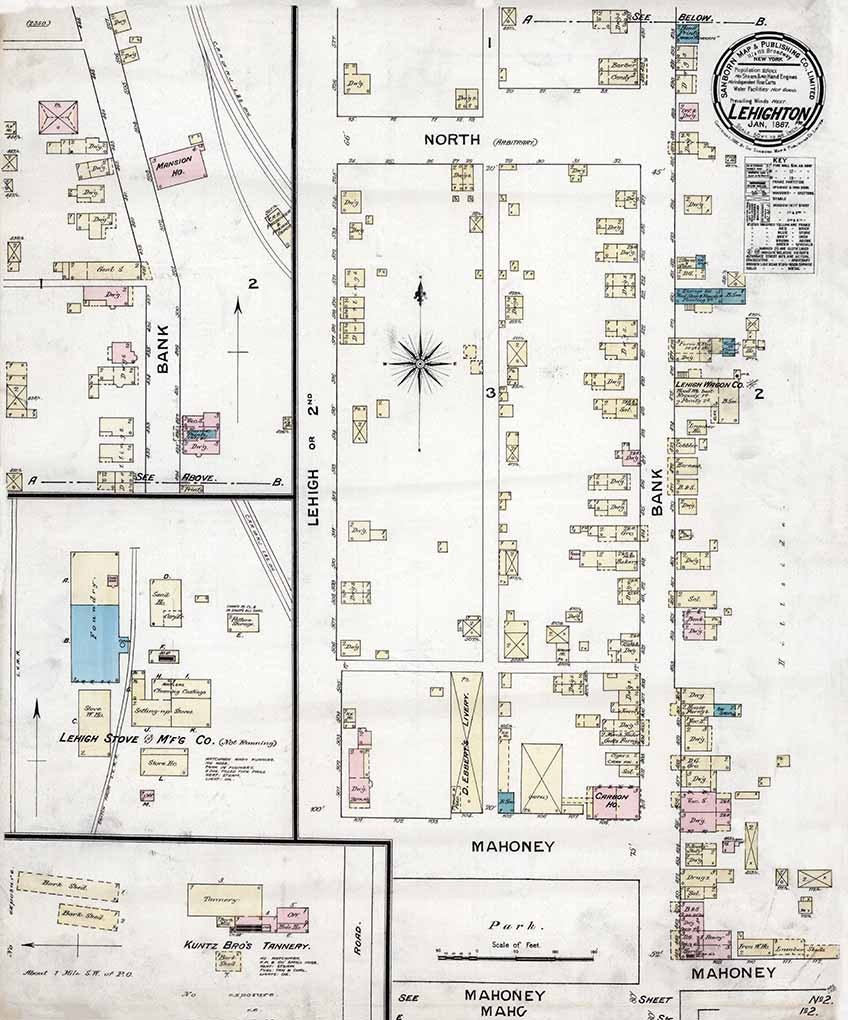 1887 Town Map of Lehighton Carbon County Pennsylvania