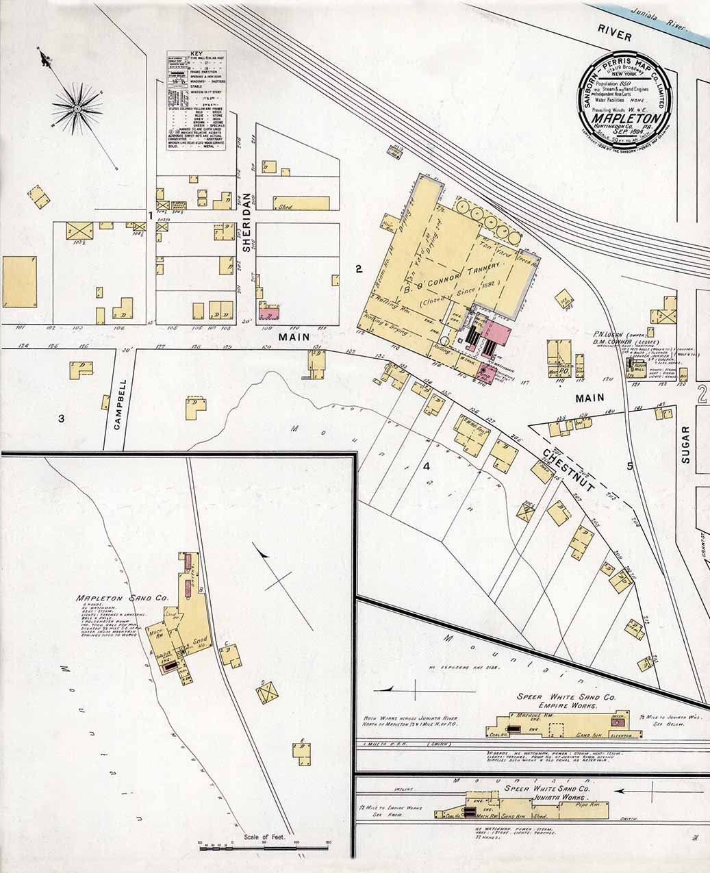 1894 Town Map of Mapleton Huntingdon County Pennsylvania