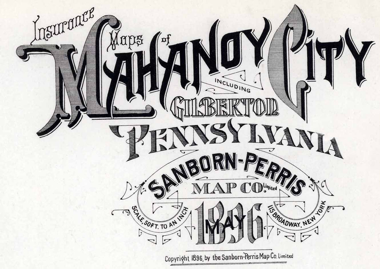 1896 Town Map of Mahanoy City Schuylkill County Pennsylvania