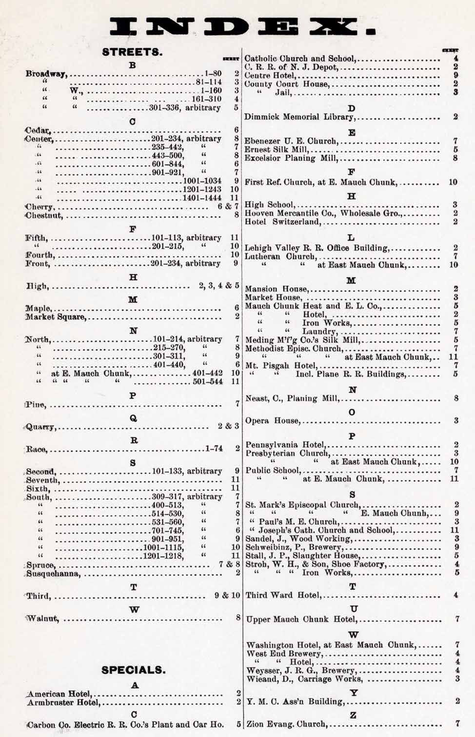 1896 Town Map of Mauch Chunk Carbon County Pennsylvania
