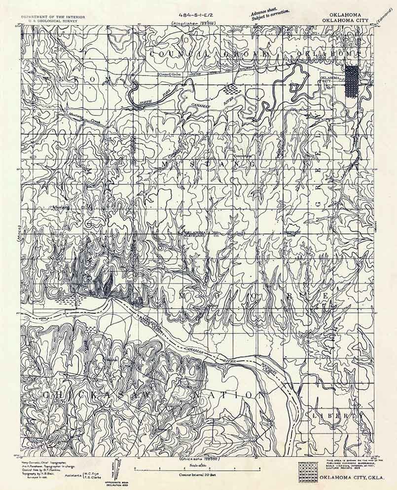 1893 Topo Map of Oklahoma City Oklahoma Chickasaw Nation