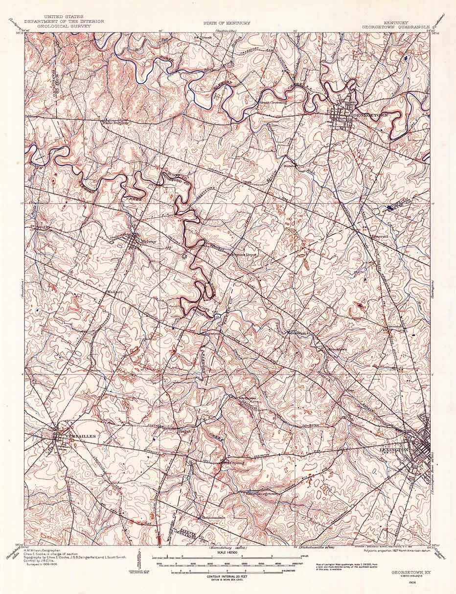 1906 Topo Map of Georgetown Kentucky Lexington Versailles