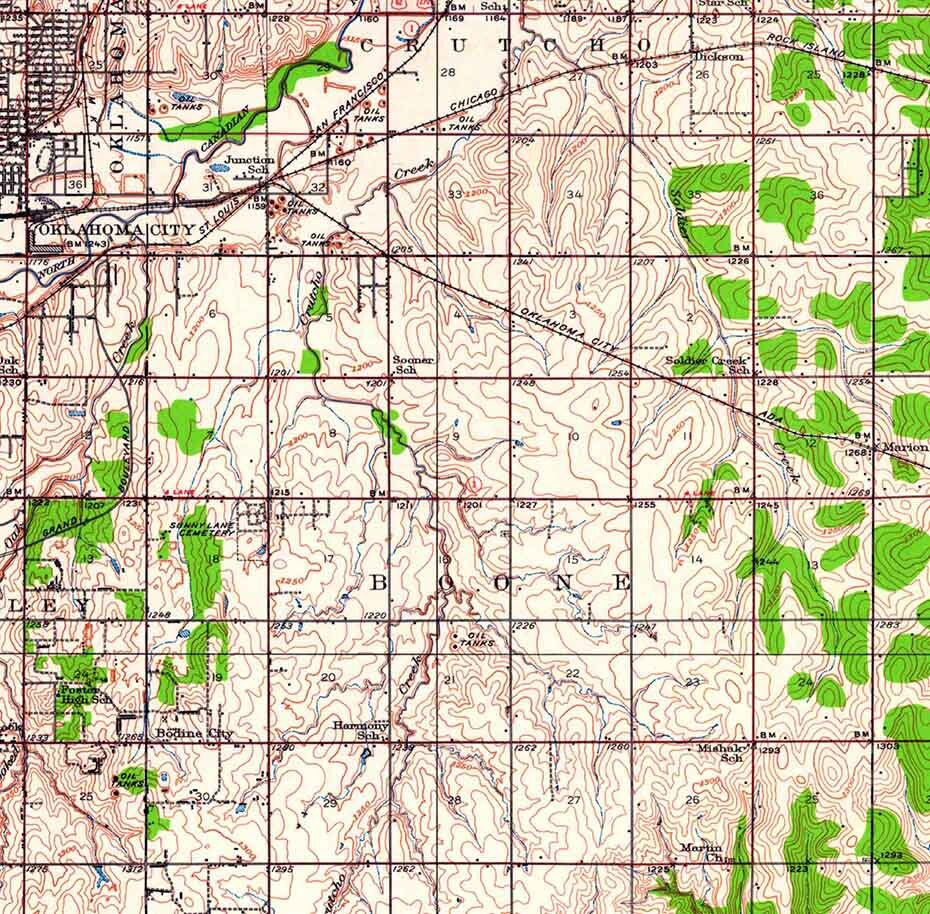 1934 Topo Map of Moore Oklahoma Oklahoma City