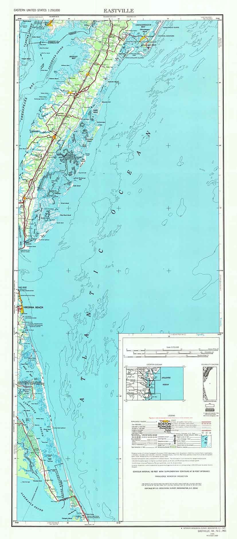 1946 Topo Map of Eastville Virginia Assateague Island Virginia Beach