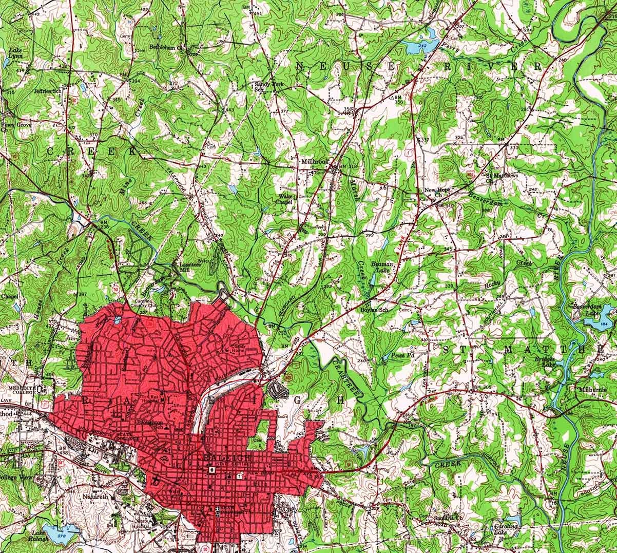 1951 Topo Map of Raleigh North Carolina Wake Forest