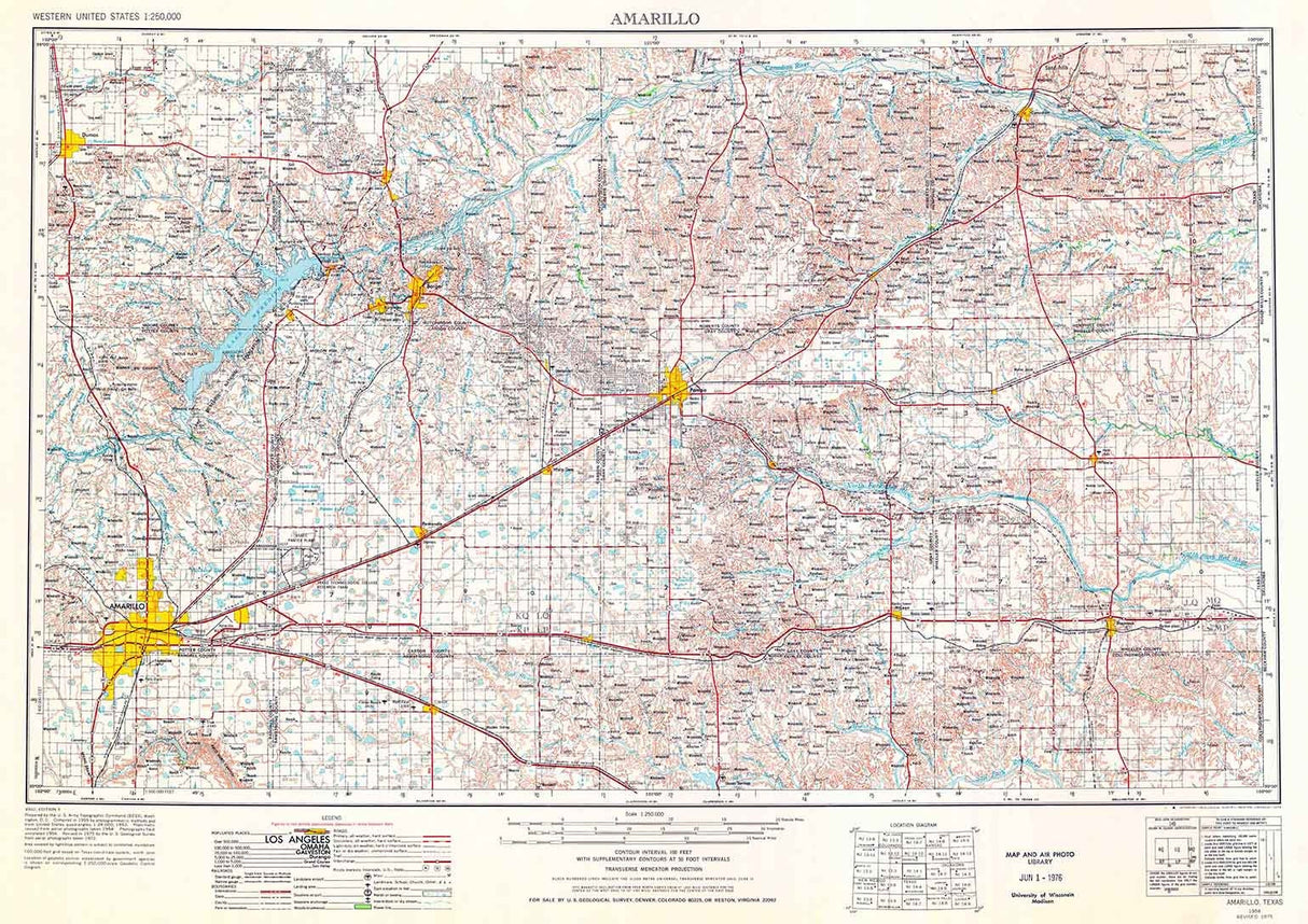 1954 Topo Map of Amarillo Texas Borger Pampa