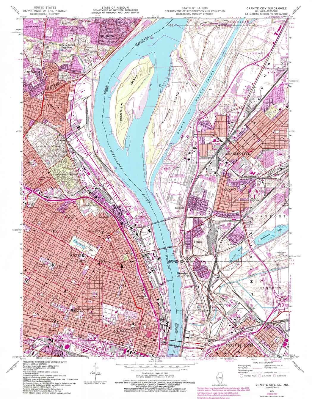 1954 Topo Map of Granite City Illinois St Louis Mosenthein Island
