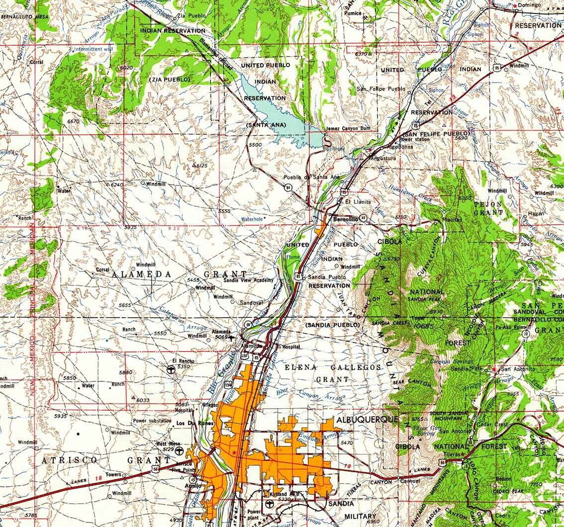 1958 Topo Map of Albuquerque New Mexico Santa Fe National Forest