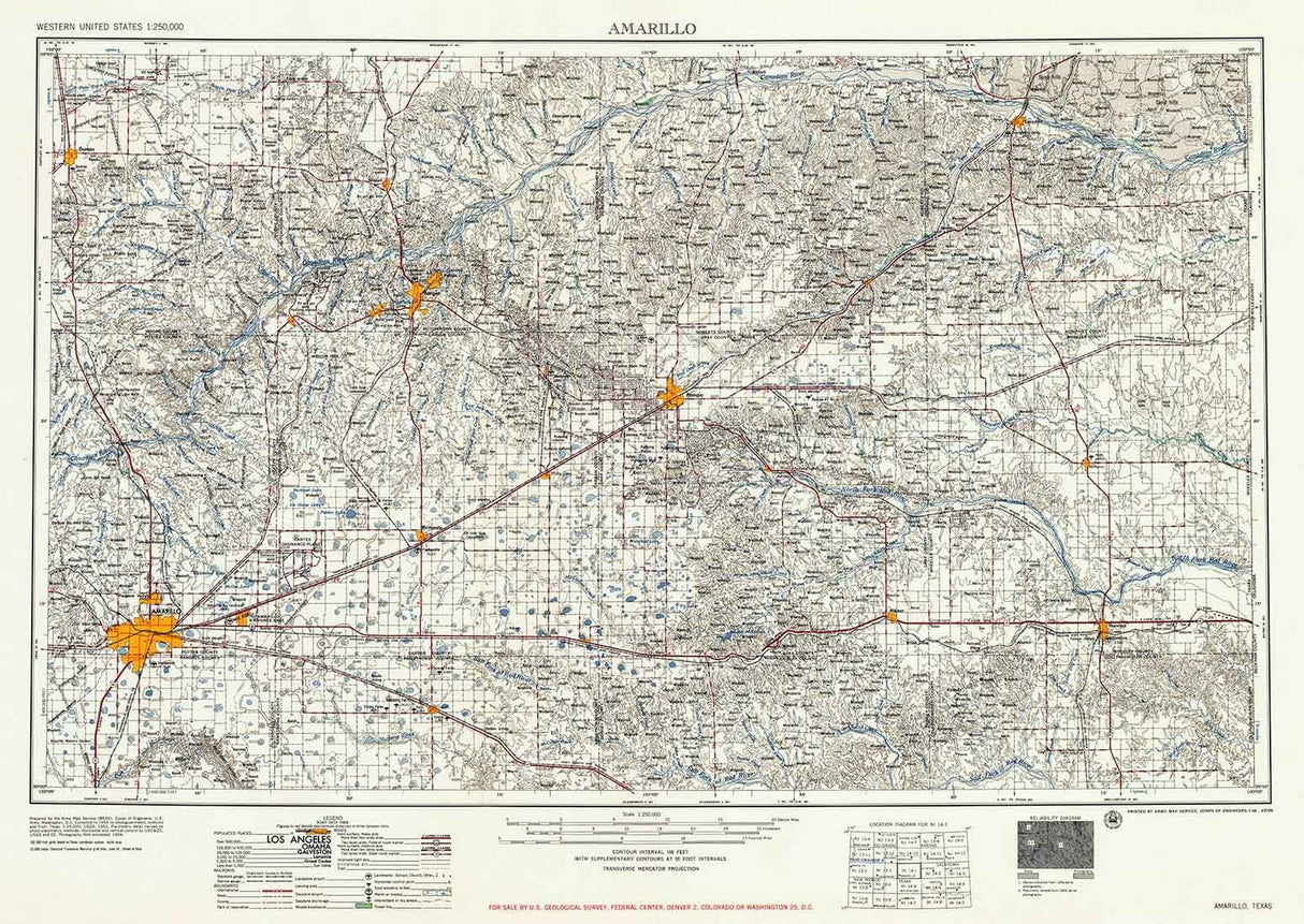 1958 Topo Map of Amarillo Texas Borger Pampa