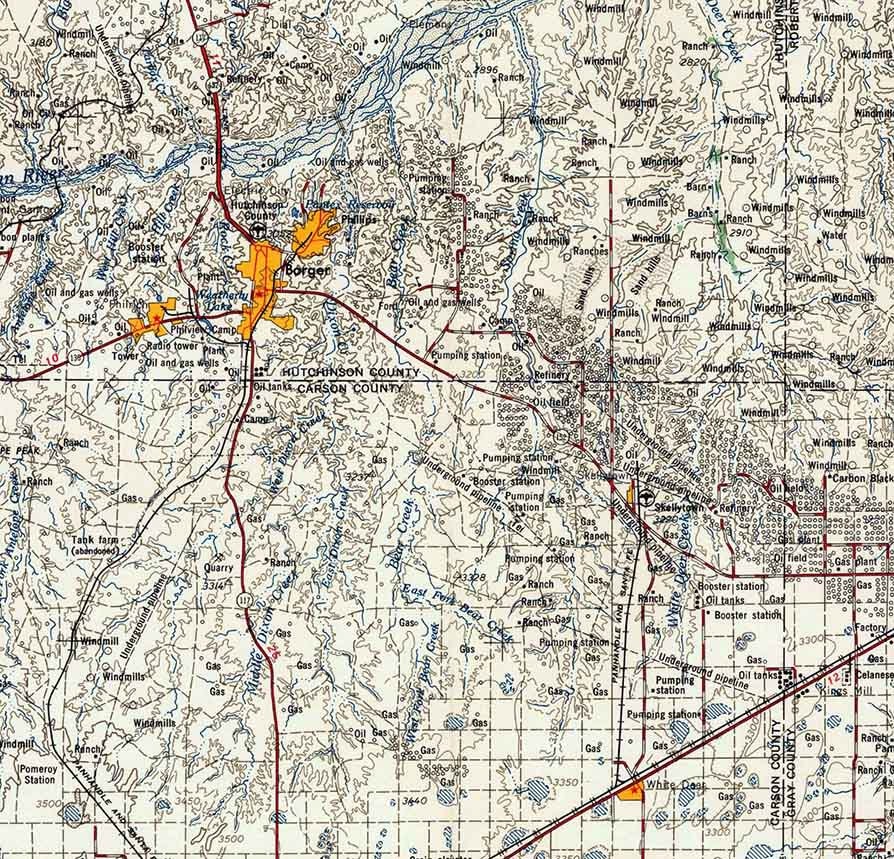 1958 Topo Map of Amarillo Texas Borger Pampa