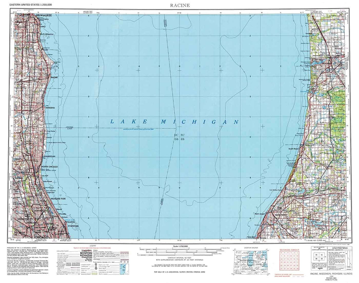 1958 Topo Map of Racine Wisconsin Chicago Kenosha Saint Joseph Holland