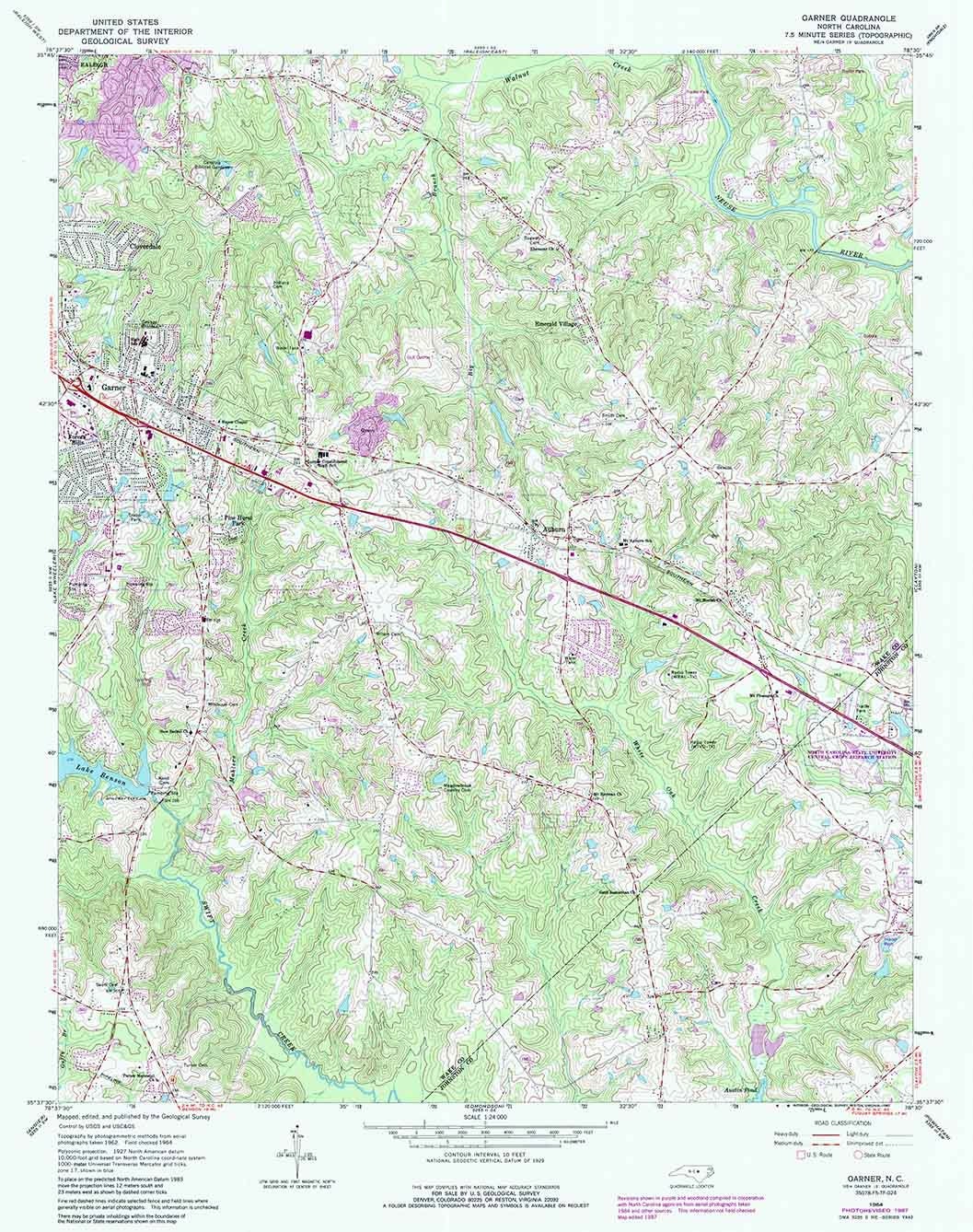 1964 Topo Map of Garner North Carolina Lake Benson