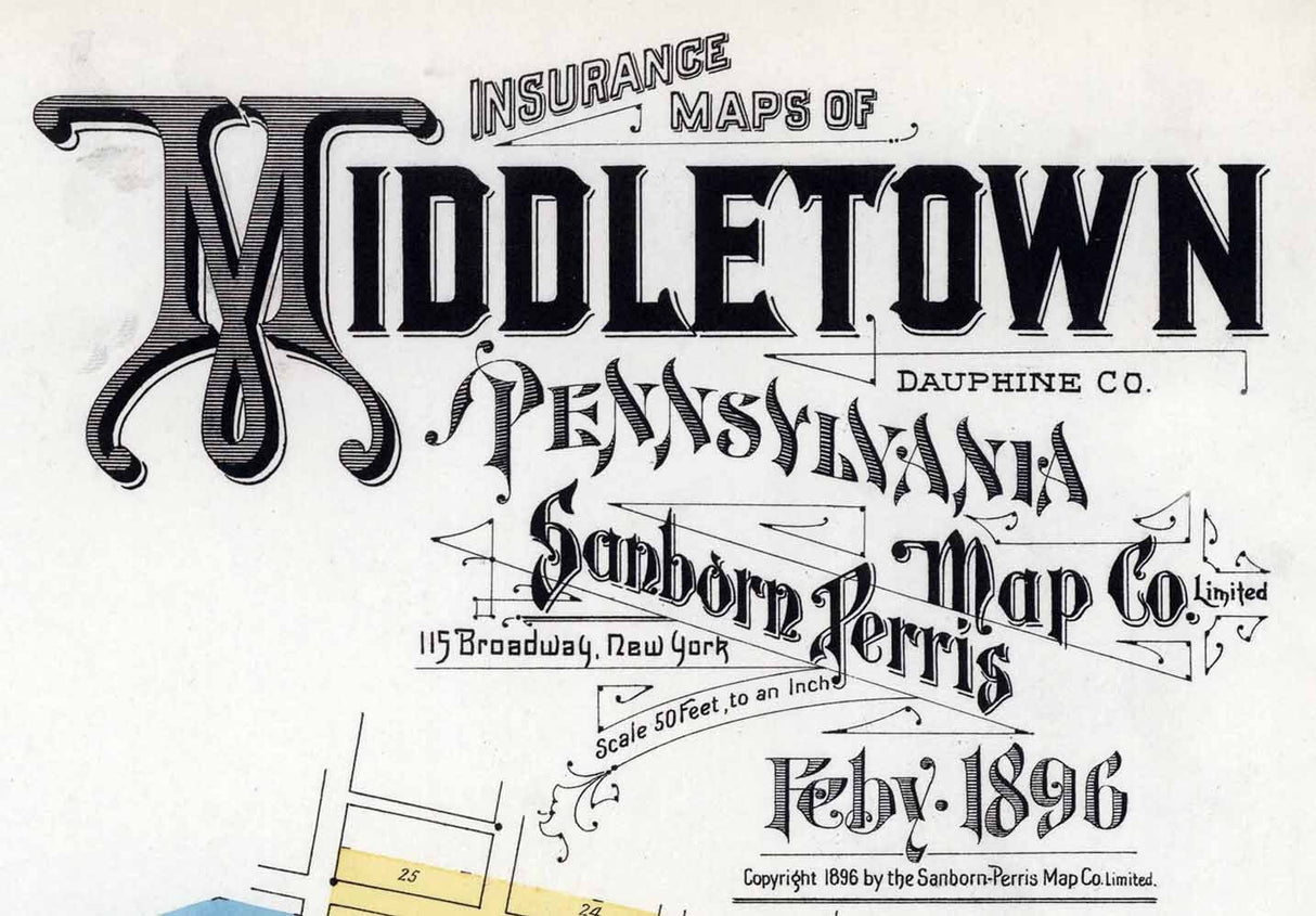 1896 Town Map of Middletown Dauphin County Pennsylvania
