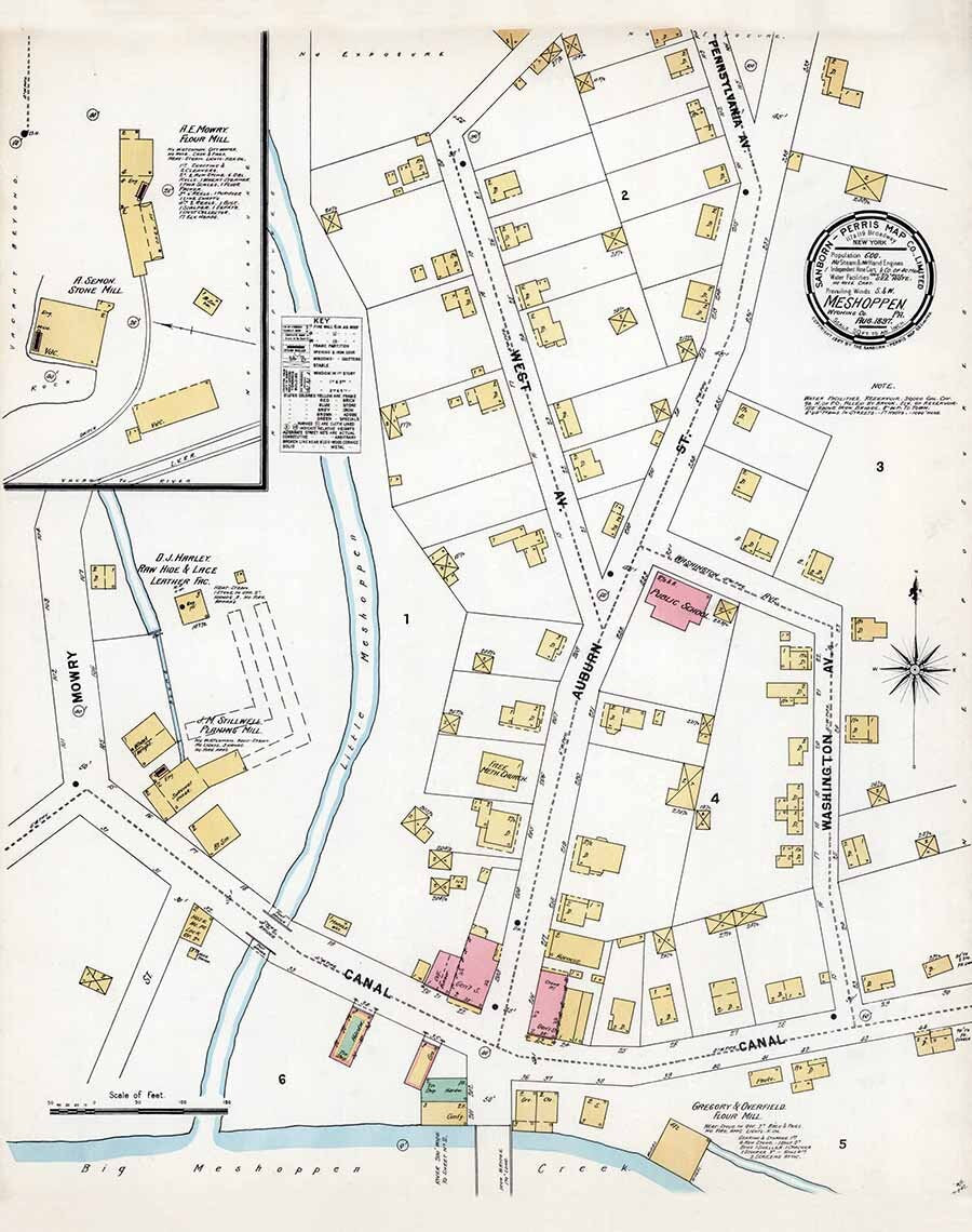 1897 Town Map of Meshoppen Wyoming County Pennsylvania