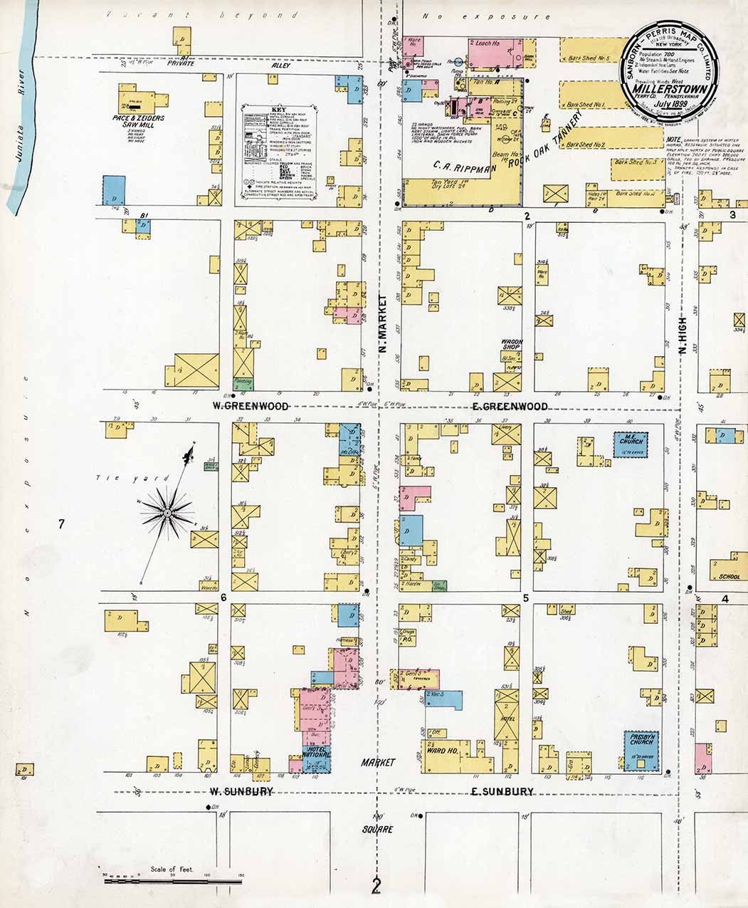 1899 Town Map of Millerstown Perry County Pennsylvania