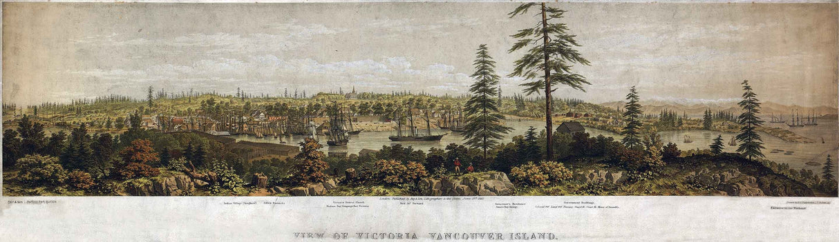 1860 Panoramic Map of Victoria Vancouver Island Canada
