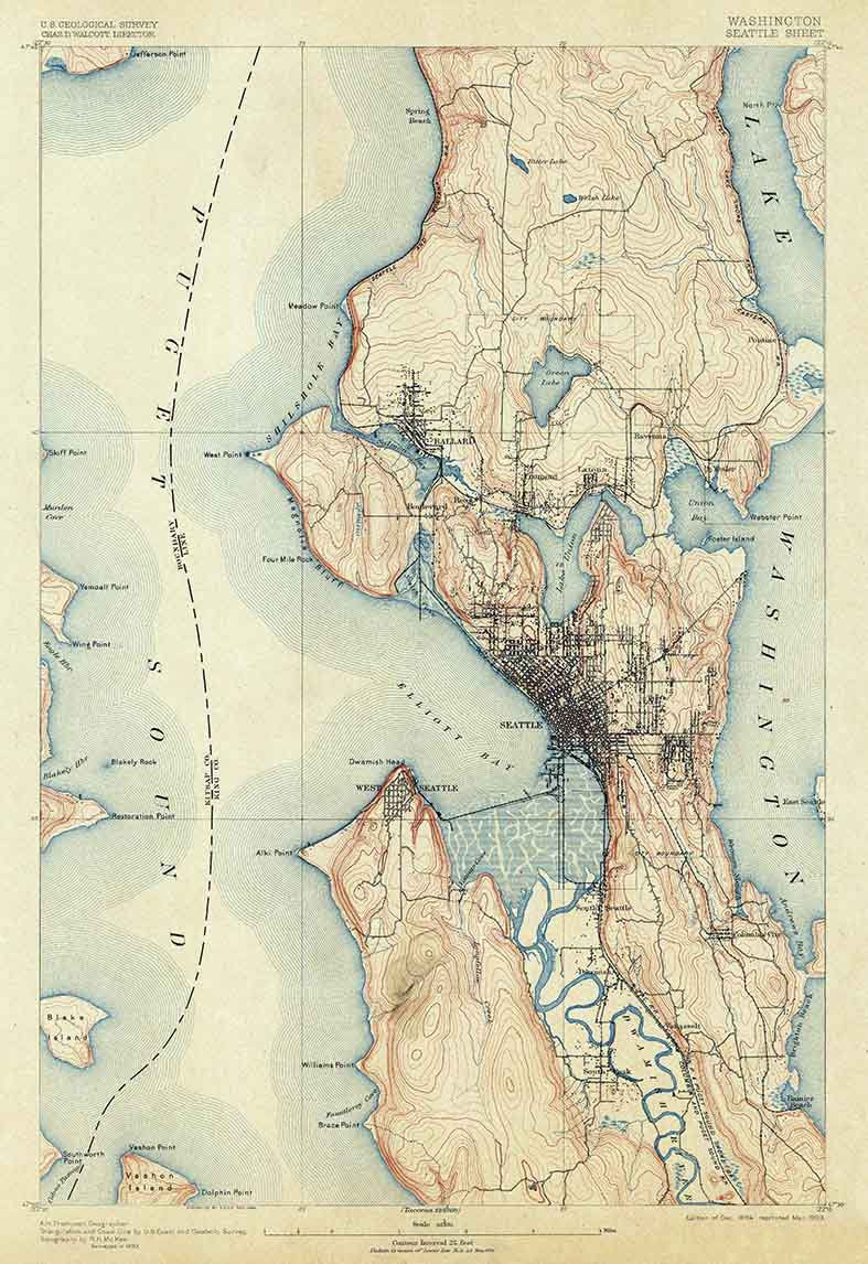 1894 Topo Map of Seattle Washington Blake Island